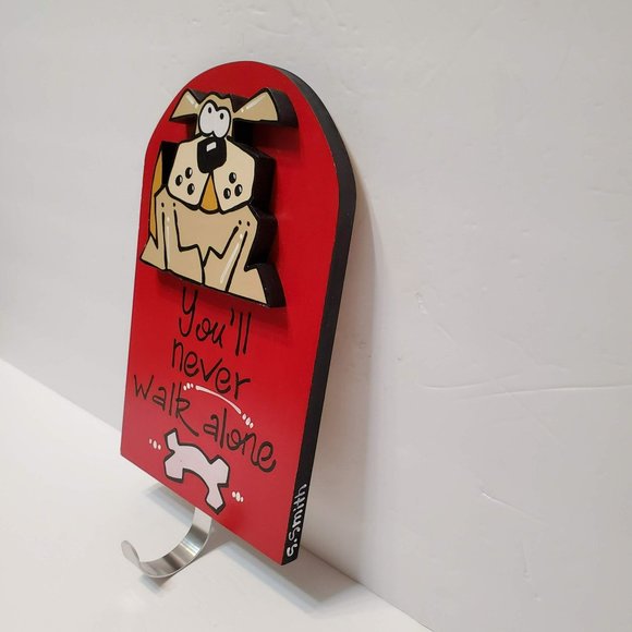 Dog Leash Hook Holder Hanger, You'll Never Walk Alone, Hand Painted Signed Smith - Picture 2 of 6